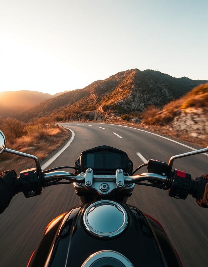 Vue à la première personne sur les routes sinueuses des Cévennes en moto