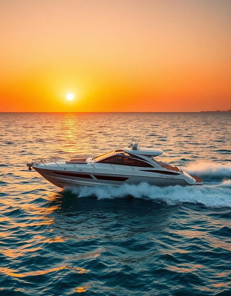 Bateau semi-rigide Valiant 570 au coucher du soleil en Méditerranée
